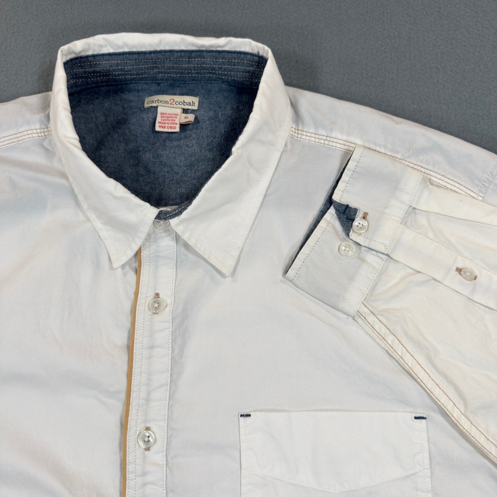 Carbon 2 Cobalt Mens XL White Cotton Long Sleeve Button Down Shirt Chambray Trim